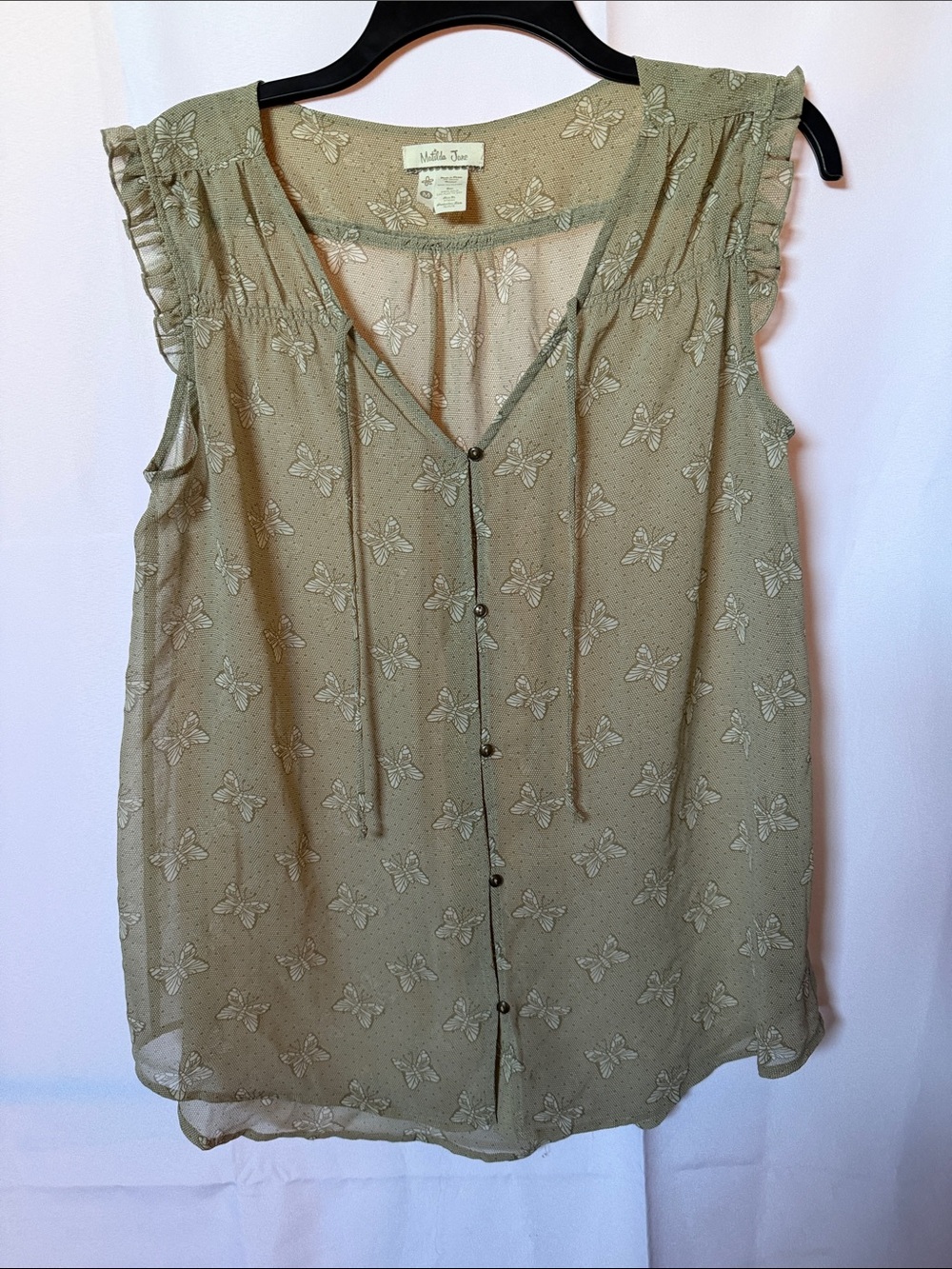 Tab Button-Front Sleeveless Blouse